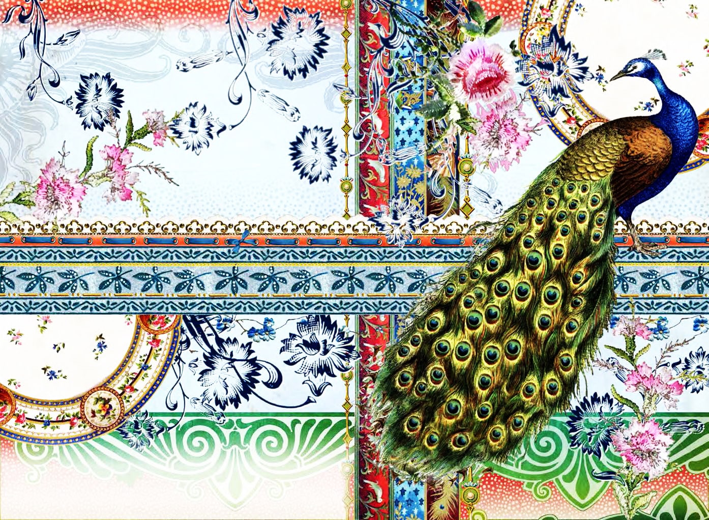 Peacock with flowers