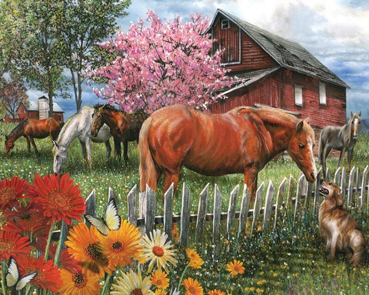 Dog & Horses Paint by Diamonds