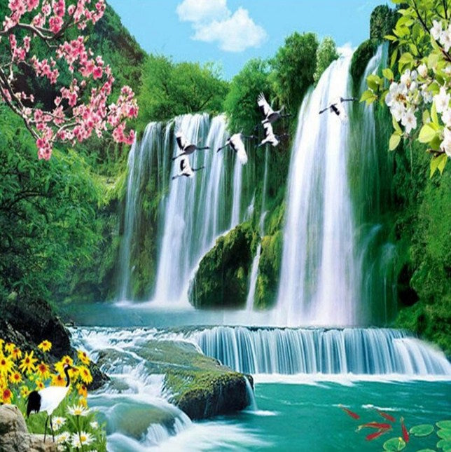 Flying Birds & Amazing Waterfall Diamond Painting