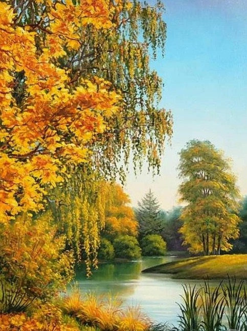 Lakeside Yellow Forest Diamond Painting Kit
