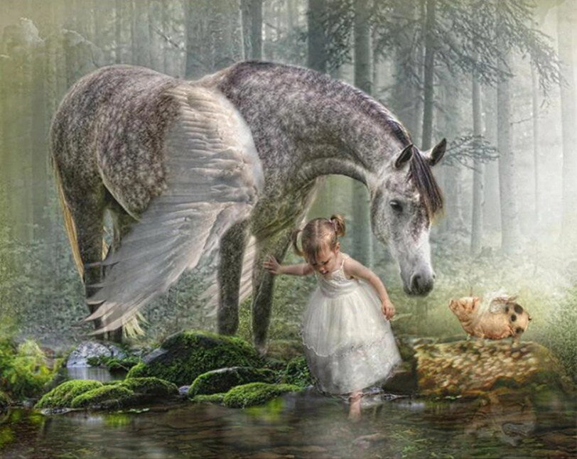 Little Girl & Fantasy Horse Paint by Diamonds