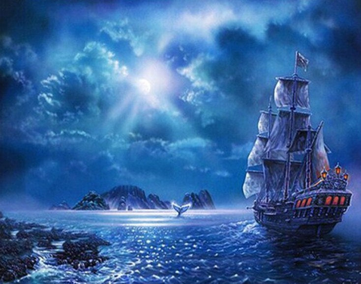 Sailing Ship at Night Diamond Painting Kit