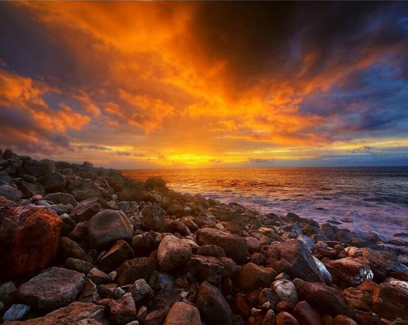 Seaside Rocks & Setting Sun Diamond Painting