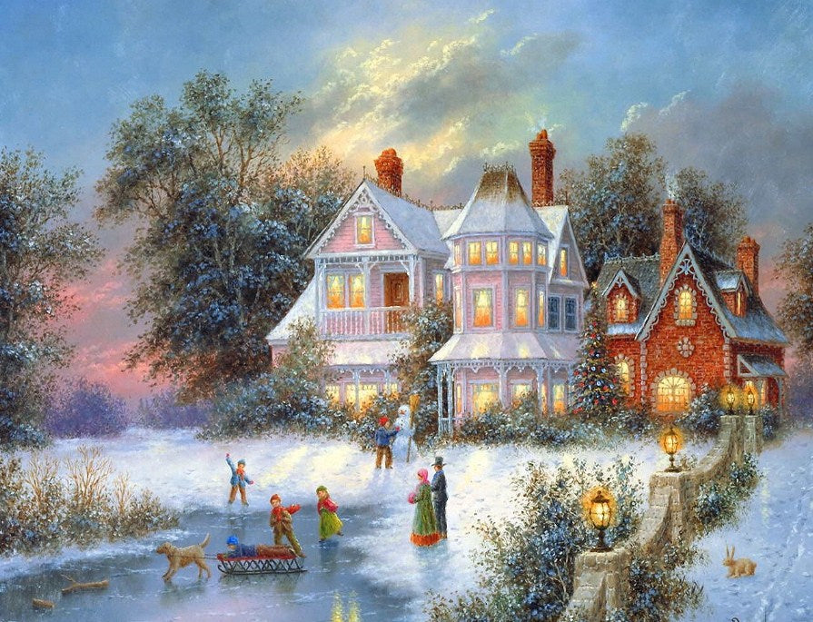 Snow Bridge & Playing Kids Paint by Diamonds