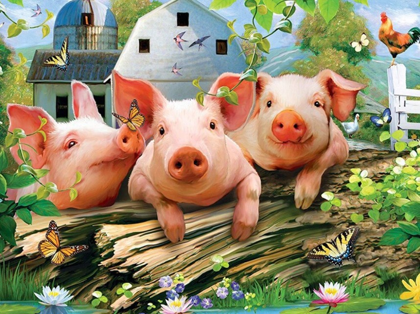 Three Cartoon Pigs Paint by Diamonds