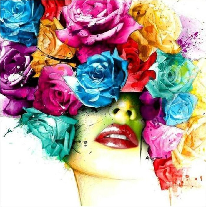Woman with Rose Head Diamond Painting Kit