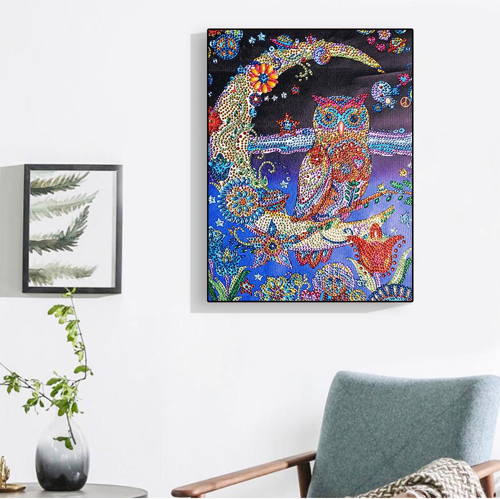 Uil op de maan - Diamond speciaal Painting