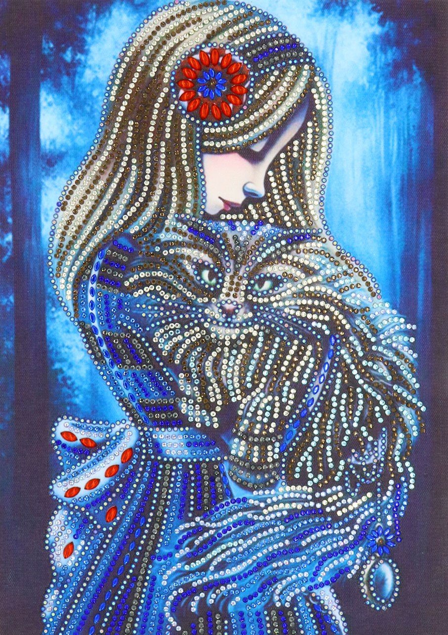 Meisje En Harig Kat - speciaal diamond painting