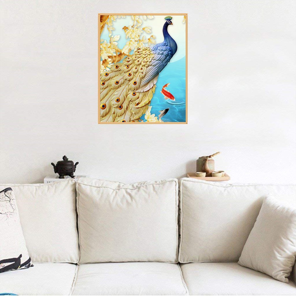 gouden Veer pauw - speciaal diamond painting