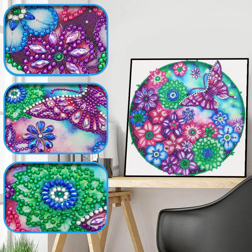 Vlinder in bloementuin - speciaal diamond painting