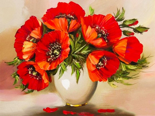 De schoonheid van klaprozen - Verf met diamanten