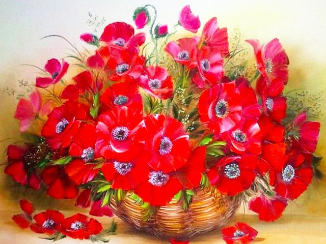 Rode papaverbloem DIY diamond painting