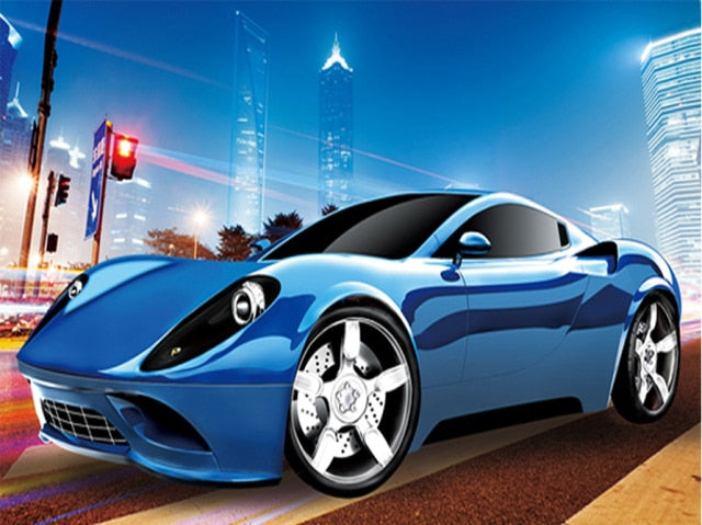 Blauwe Dino sportwagen - Verf met diamanten