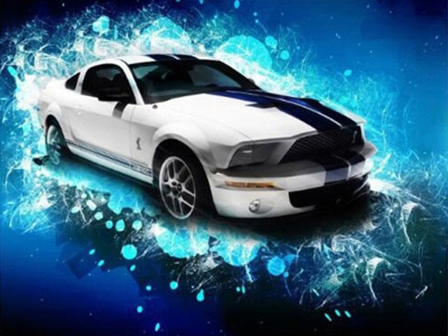 wit & Blauw Shelby mustang - diamond painting set