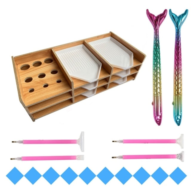 Houten dienblad en pennen houder
