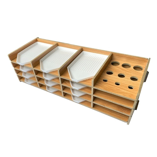 Houten dienblad en pennen houder