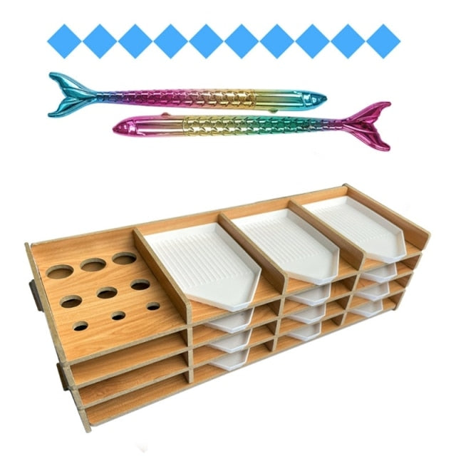 Houten dienblad en pennen houder