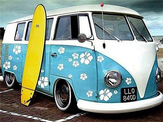 Volkswagen Type 2 minibus & surfplank - Verf met diamantset