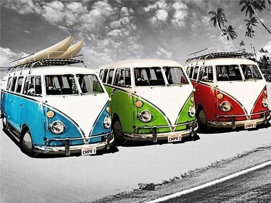 De Vintage Volkswagen Type 2 minibus - 5D DIY full-diamond schilderij