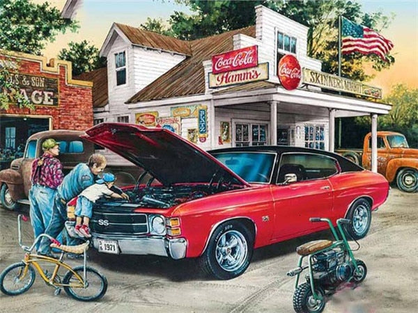 Prachtige rode Chevrolet ouderdomsauto - 5D DIY diamond painting