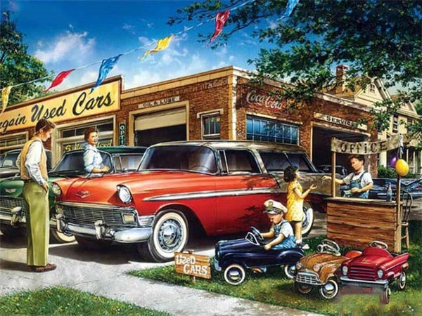 Familie met rode Chevrolet-diamond painting