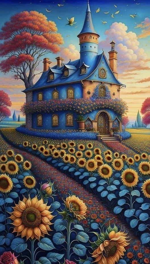 Sunflower Garden Graces the Beautiful House