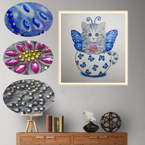 Blauwe kleine kat - speciaal diamond painting