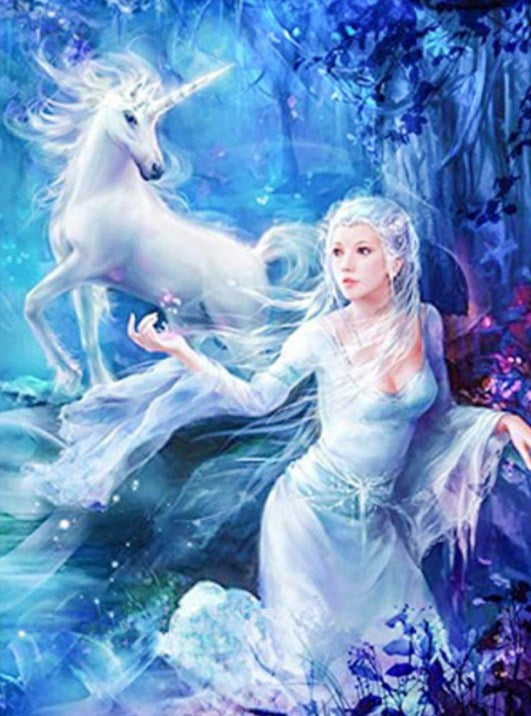 Beautiful Girl & Unicorn Fantasy Diamond Painting