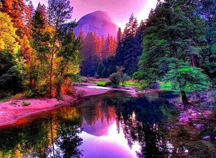 Beautiful Lake & Colorful Forest View Diamond Painting