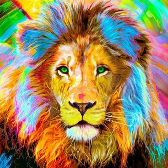 Big Lion with Colorful Hair Diamond Painting