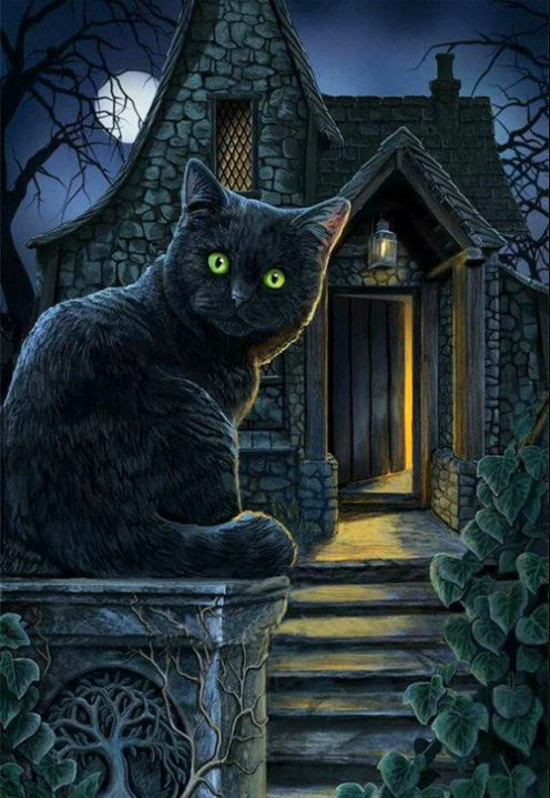 Black Cat with Green Eyes Paint by Diamonds