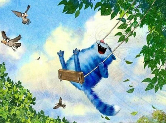 Blue Cat on Swing Paint by Diamonds