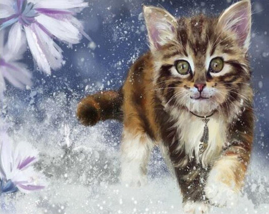 Cat Running in Water Diamond Painting Kit