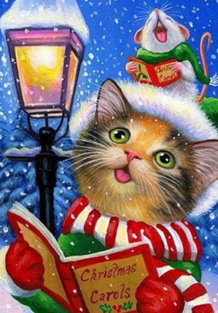 Christmas Cat Paint by Diamonds