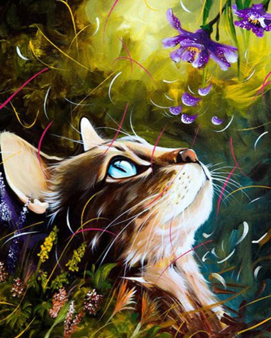 Cute Cat & Flower Petals Diamond Painting Kit