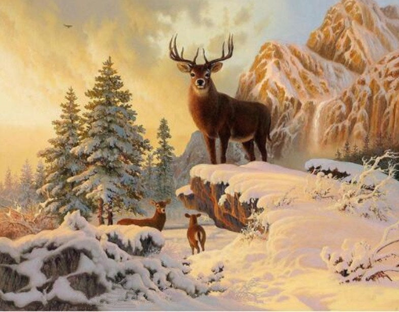 Deer on Snowy Mountains Paint by Diamonds