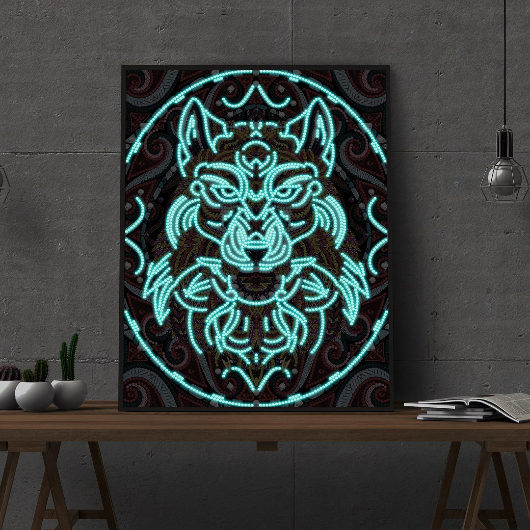 Lichtgevende alfawolf speciaal diamond painting