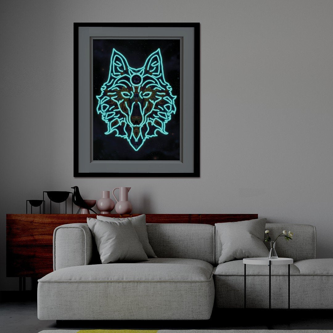 Kleurrijke Nachtgloed Wolf diamond painting