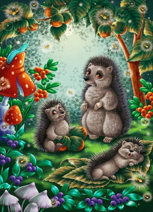 Hedgehogs Cartoon Family Paint by Diamonds