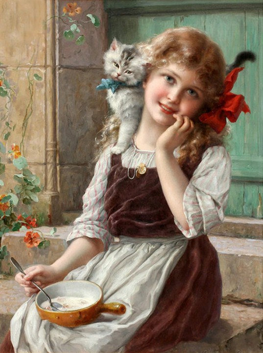 Little Girl with Kitten Diamond Painting