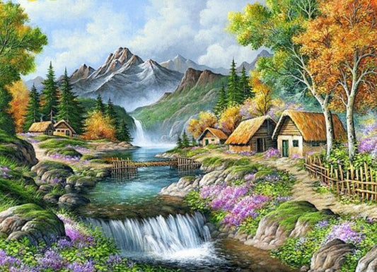 Waterval Meer Herfst Diamond Painting | Happy Painting Waterval Meer Herfst Diamond Painting | Happy Painting