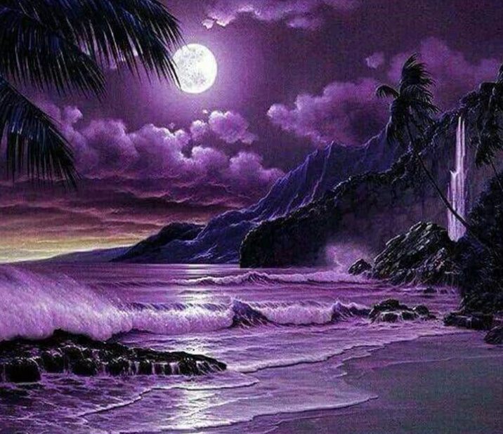 Night Moon & Purple Beach Diamond Painting