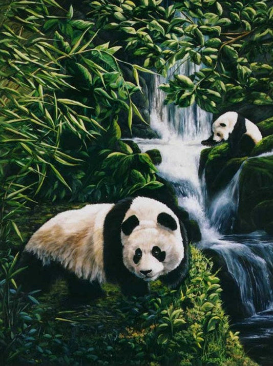Panda Bears & Beautiful Waterfall Diamond Painting