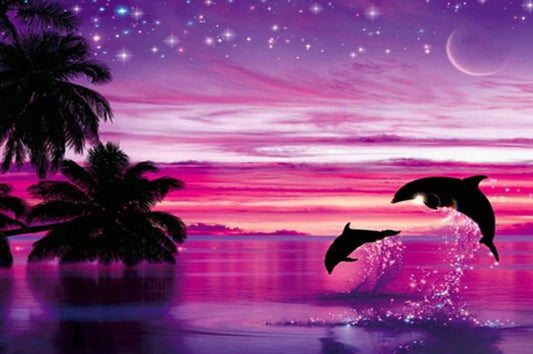 Pink Sky & Dolphins Pair Diamond Painting