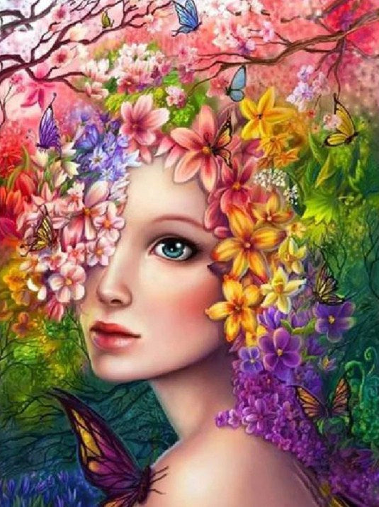 Pretty Girl with Flowers Diamond Painting