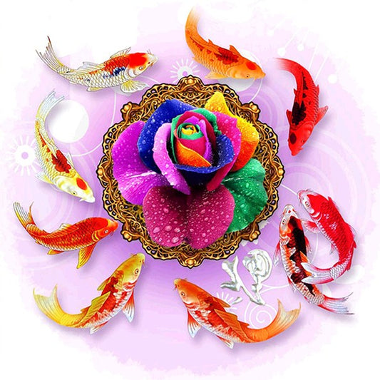 Rainbow Rose & Koi Fish Paint by Diamonds
