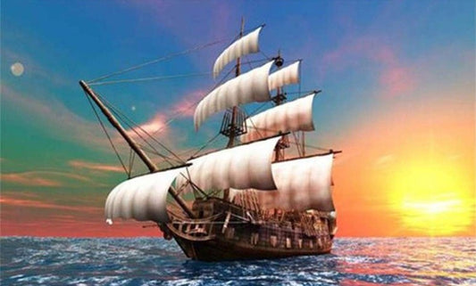 Setting Sun & Sailing Ship Paint by Diamonds