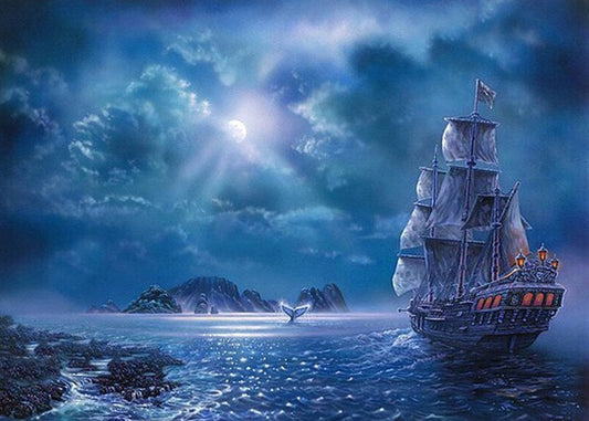 Ship in Ocean at Night Diamond Painting