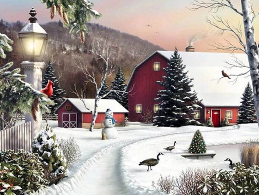 Wintertafereel en kerstschilderij