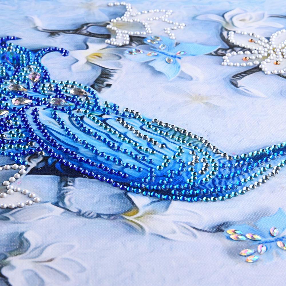 Blauwe pauw - speciaal Gevormd diamond painting